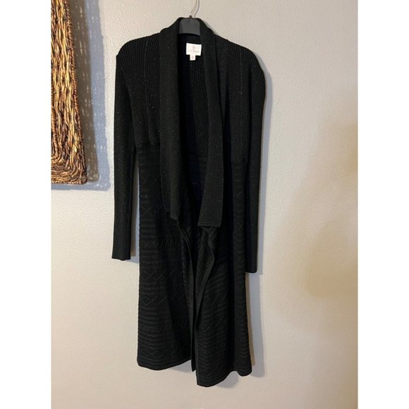 Julie Brown Long Cardigan Sweater Duster S Small Black Shimmer Washable NEW - Picture 9 of 15